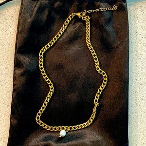 Costume Gold Necklace with faux pearl charm